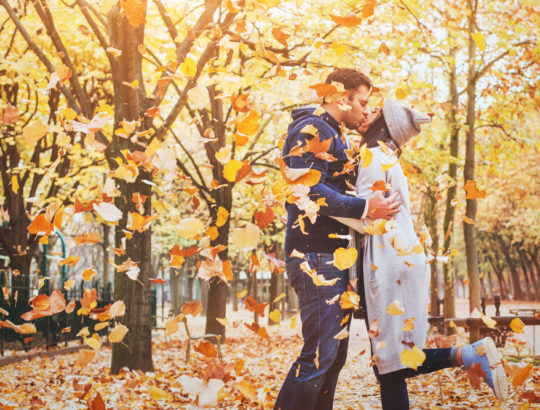 Autumn,Love,,Couple,Kissing,In,Fall,Park,,Happy,Man,And